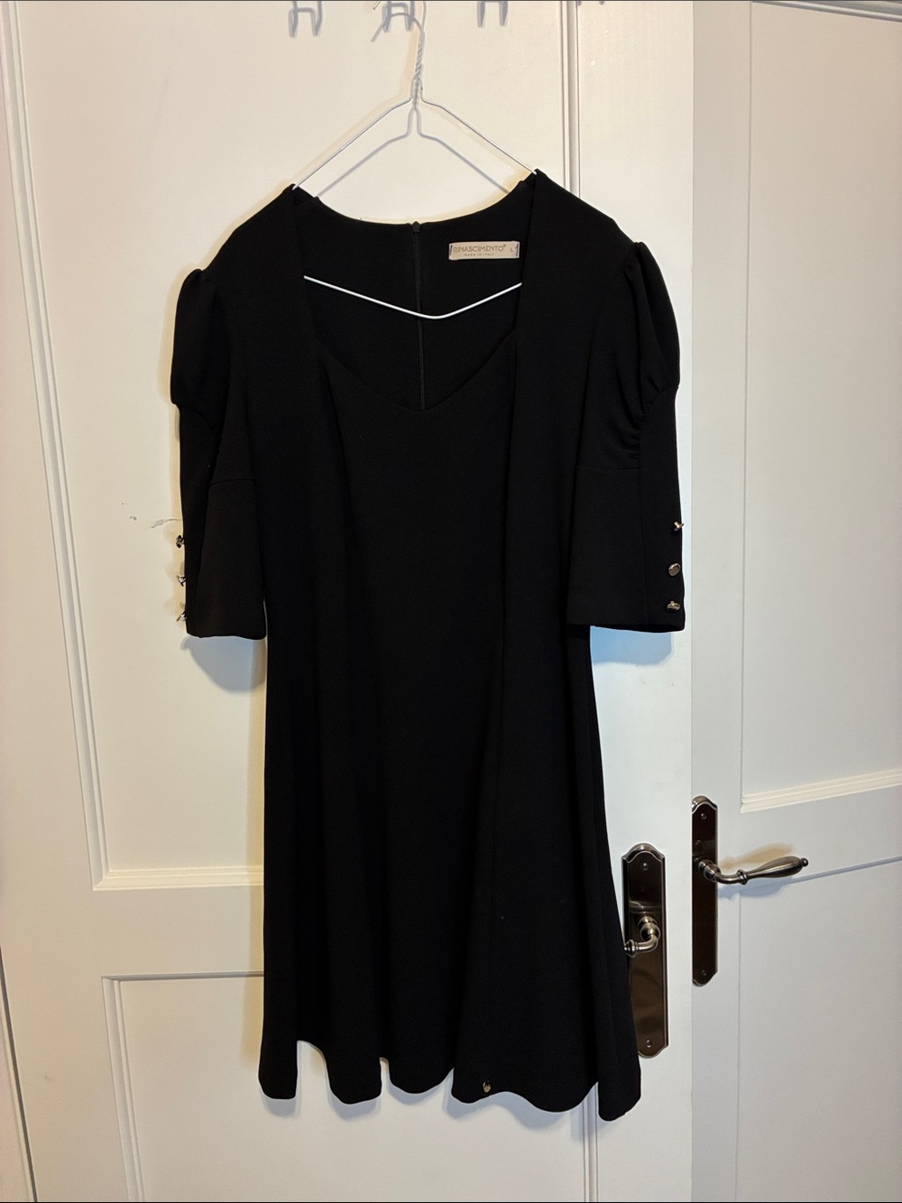 Rinascimento Black V-Neck Puff Sleeve A-Line Mini Dress 👵MT
